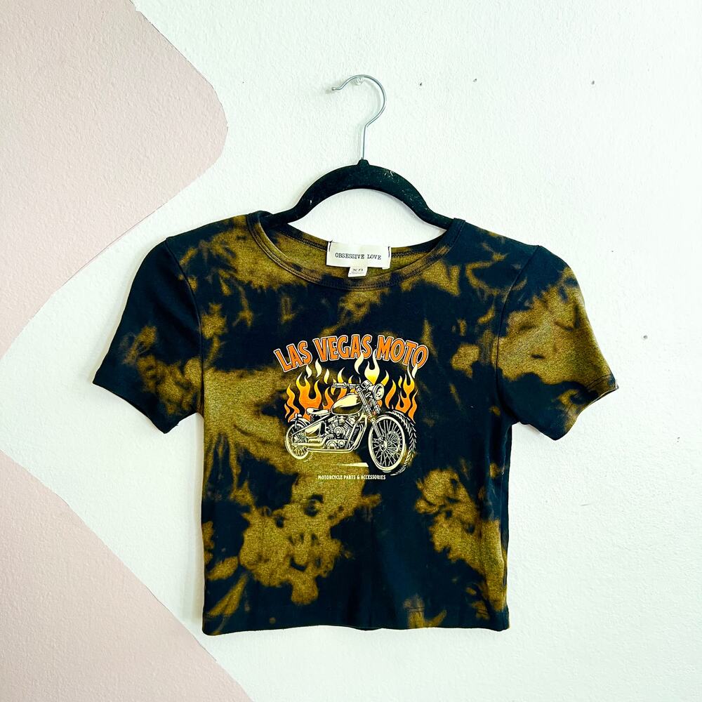 Black Y2K Grunge Moto‎ Top Vegas Graphic Gothic Punk Edgy Rockstar XS
